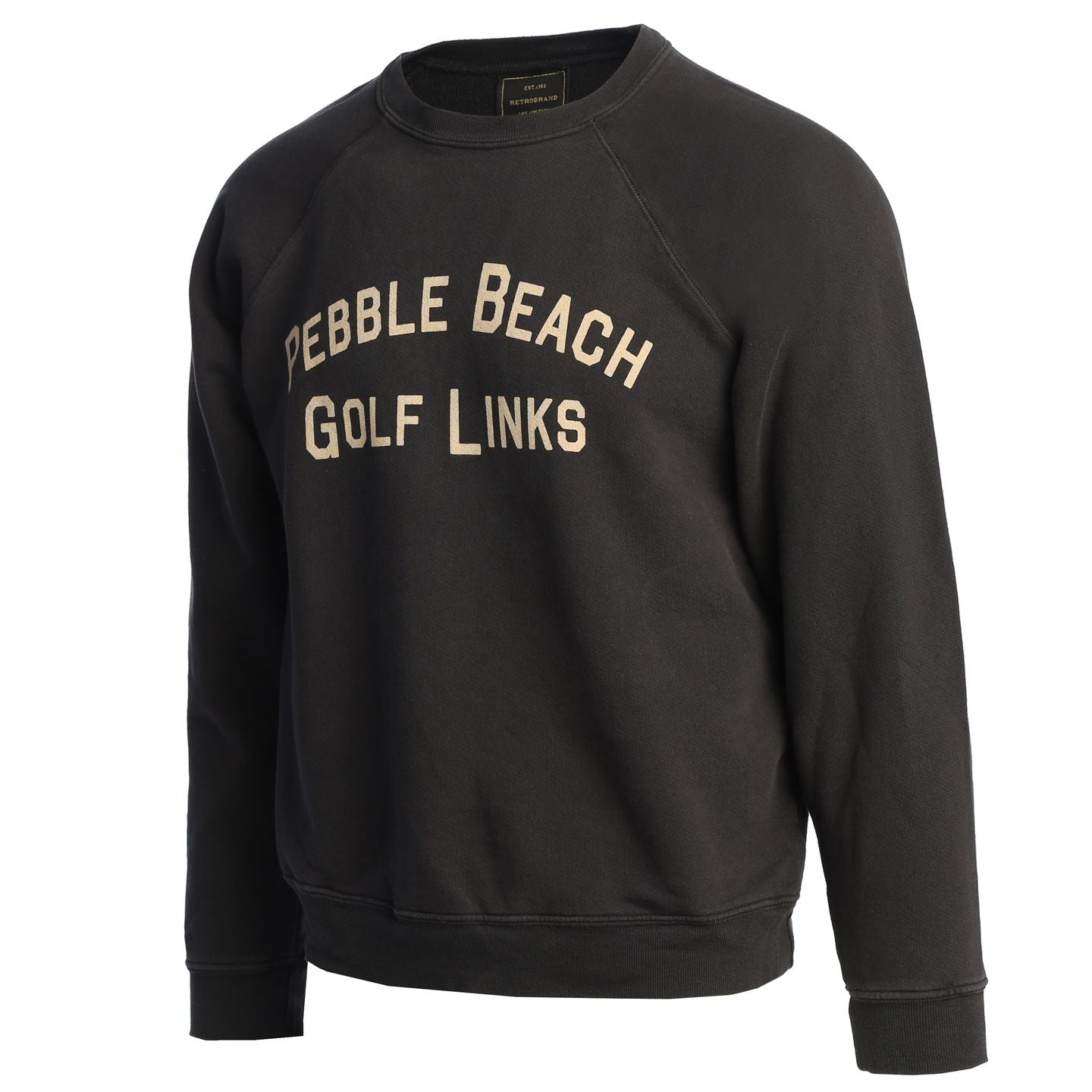 Black sweatshirt with 'Pebble Beach Golf Links' text on a white background