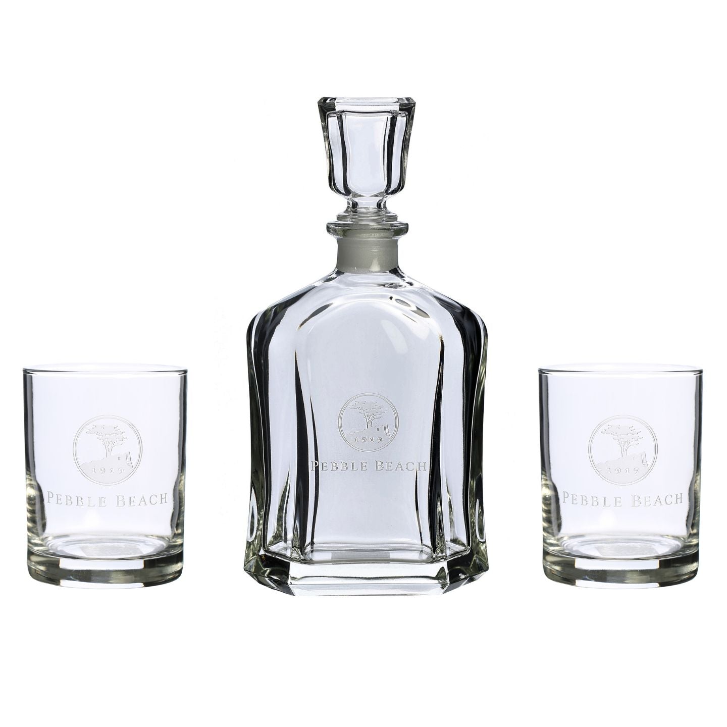 Pebble Beach Whiskey Decanter and Double Old Fashioned Glasses Set