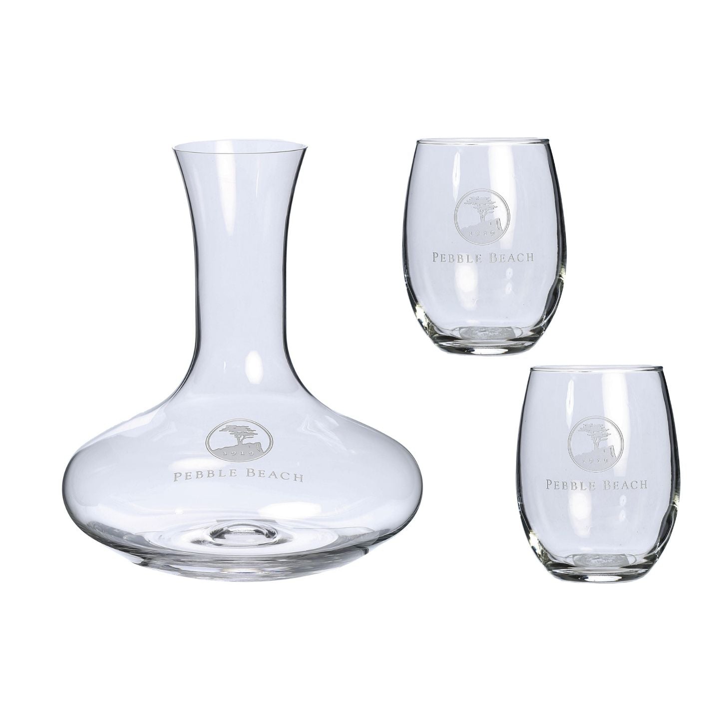 Pebble Beach Wine Decanter and Stemless Glasses Set