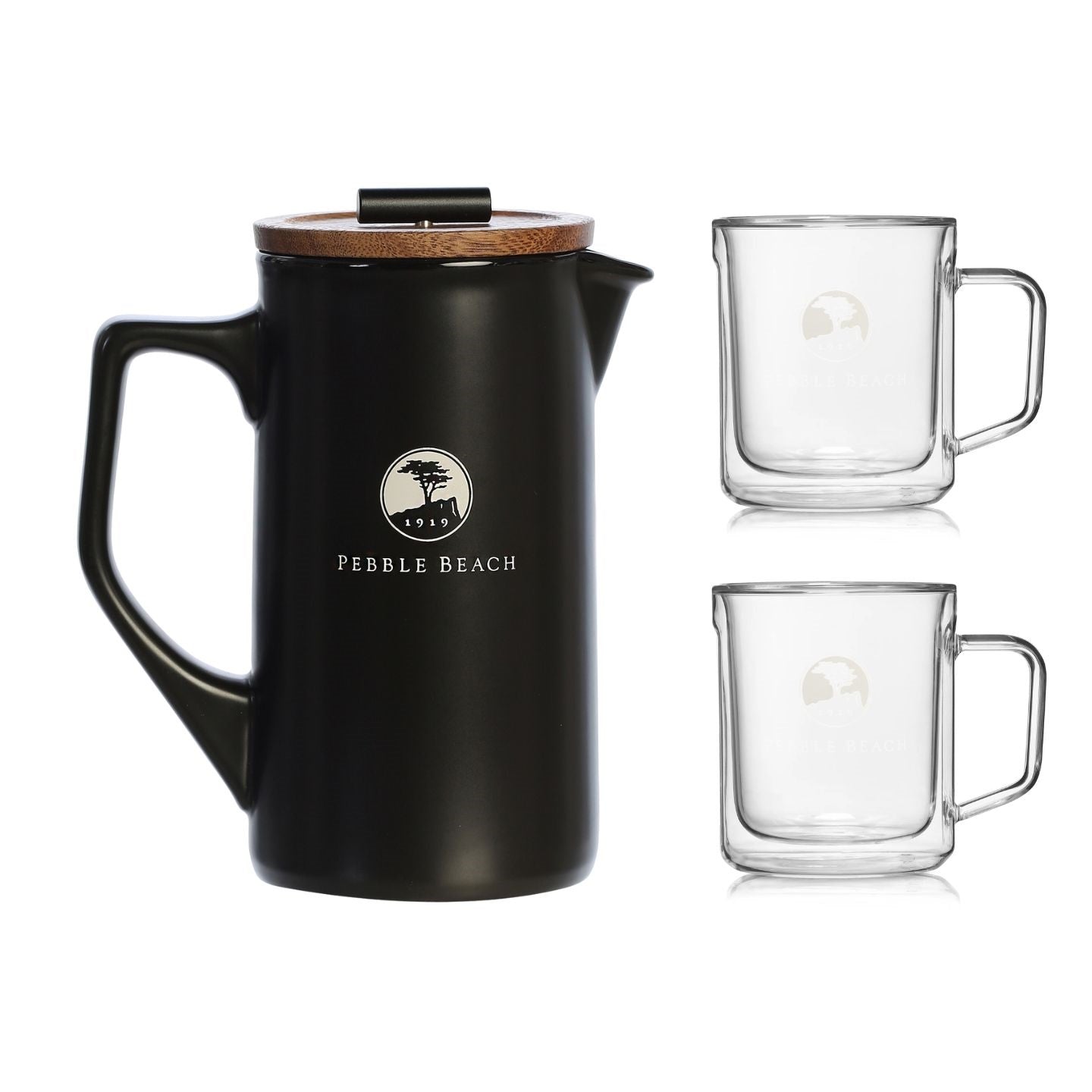 Pebble Beach French Press and Glass Mugs Set