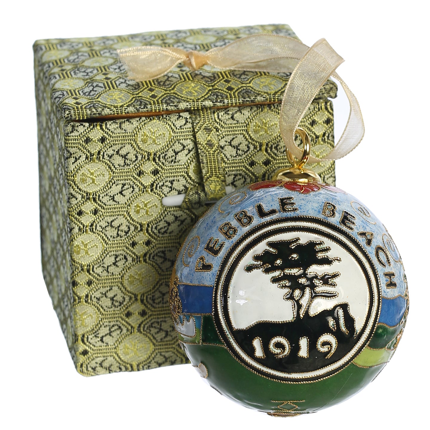 Pebble Beach Glass Golfing Santa Ornament by Kitty Keller