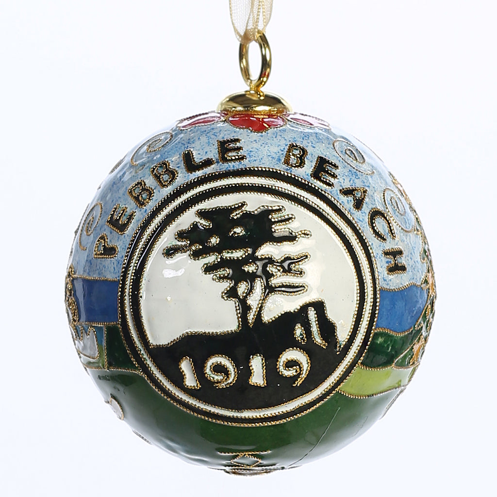 Pebble Beach Glass Golfing Santa Ornament by Kitty Keller