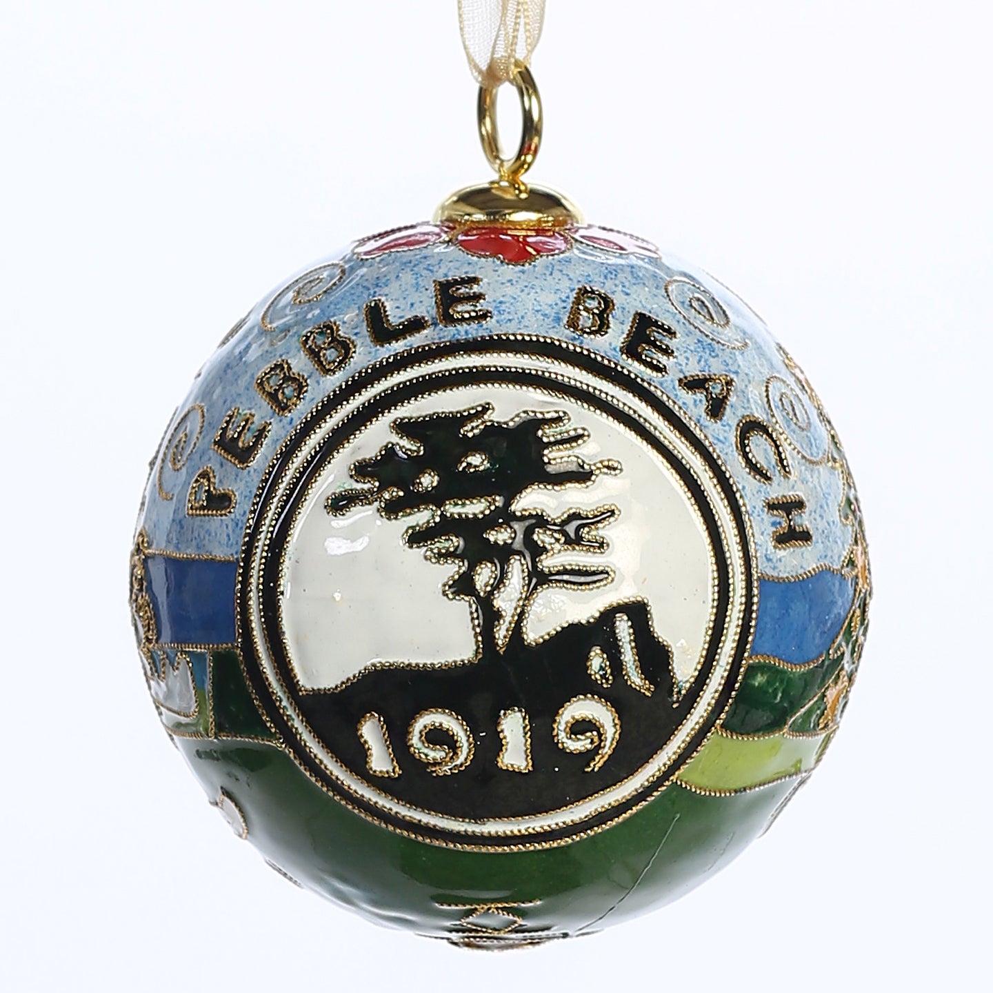Pebble Beach Glass Golfing Santa Ornament by Kitty Keller
