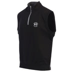Black sleeveless pullover with a pebble beach logo on a white background