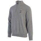 Gray quarter-zip sweater with a pebble beach logo on a white background