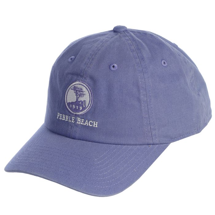 Purple cap with Pebble Beach logo on a white background