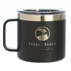 Black YETI mug with Pebble Beach logo on a white background
