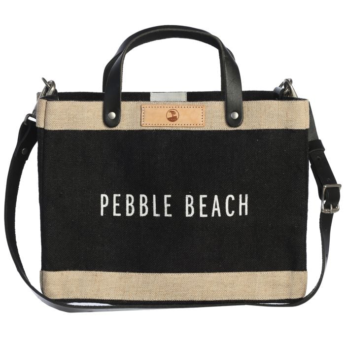 Black and beige bag with 'Pebble Beach' text on a white background