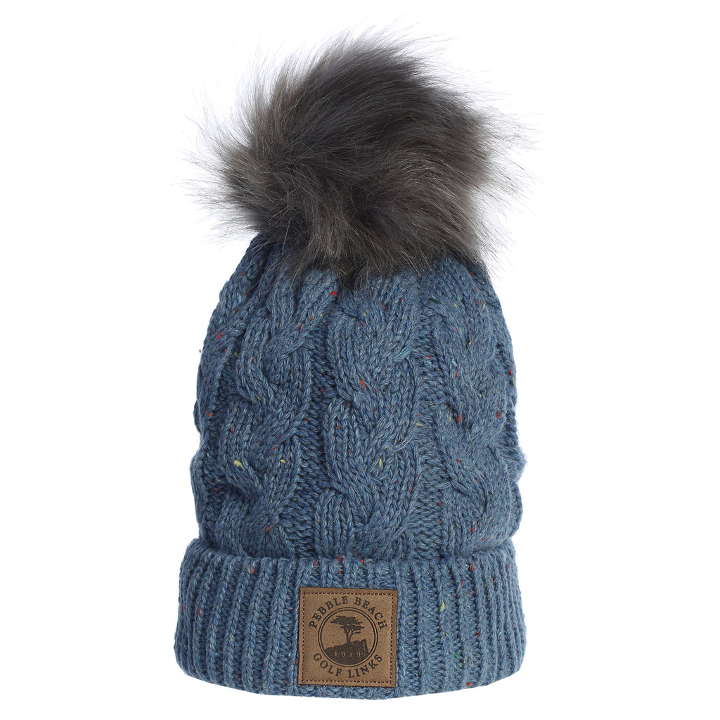 Pebble Beach Women's Fur Pom Pom Beanie by Kate Lord