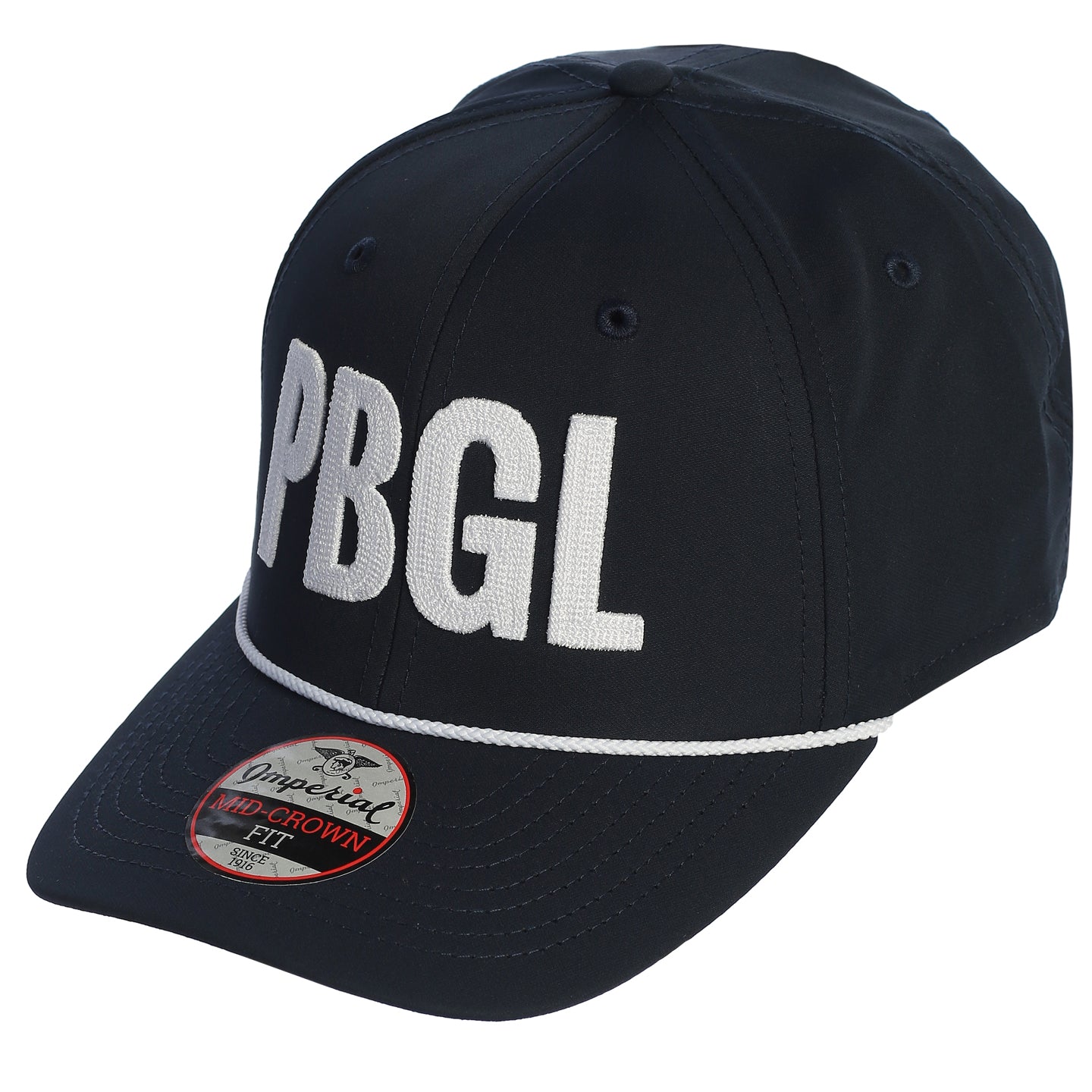 Navy blue cap with 'PBGL' text on a white background