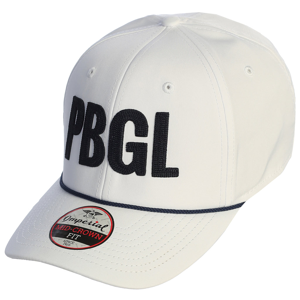White cap with 'PBGL' text on a white background