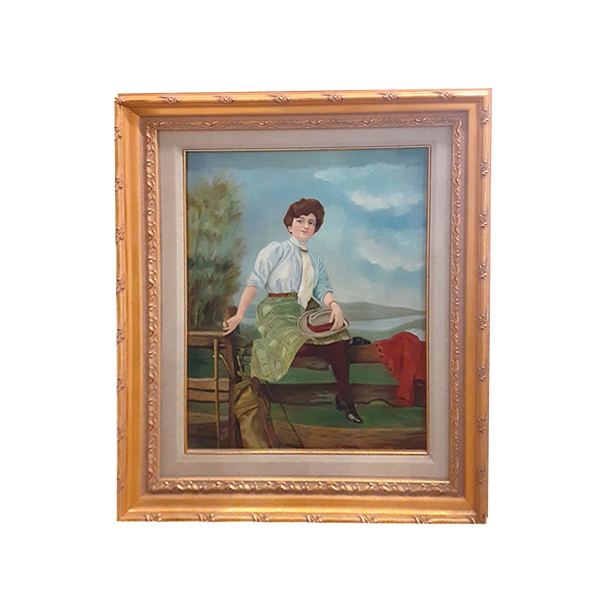 Woman golfer c 1900 - Original Oil