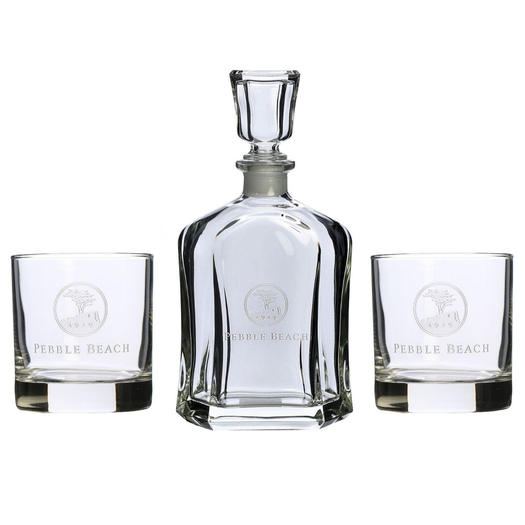 Pebble Beach Whiskey Decanter and Rocks Glasses Set