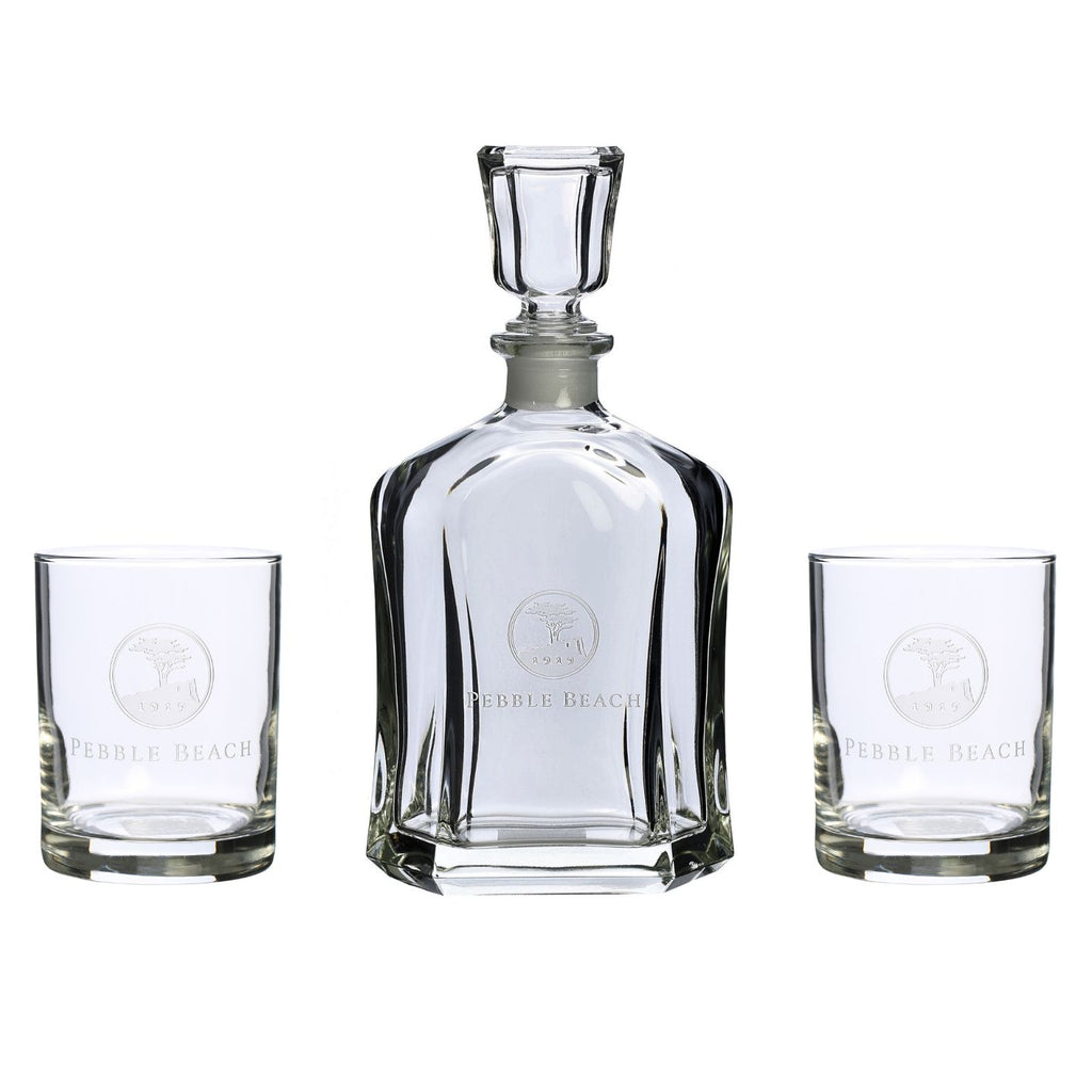 Pebble Beach Whiskey Decanter and Double Old Fashioned Glasses Set