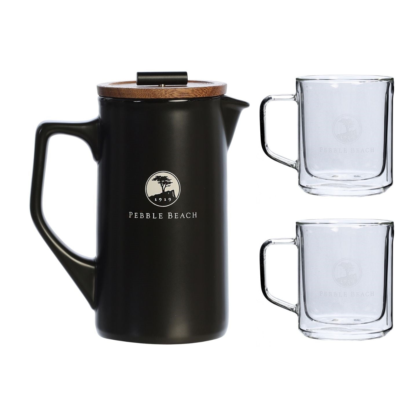 Pebble Beach French Press and Glass Mugs Set