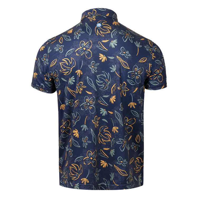 Pebble Beach Viewpoint Leafy Print Polo by Amble