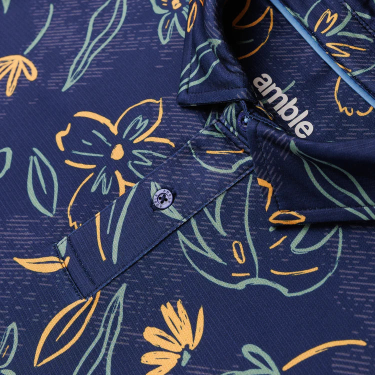 Pebble Beach Viewpoint Leafy Print Polo by Amble