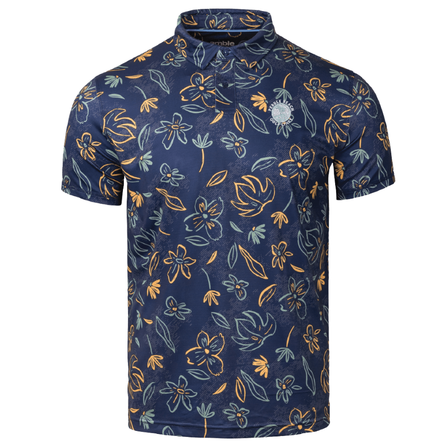 Pebble Beach Viewpoint Leafy Print Polo by Amble