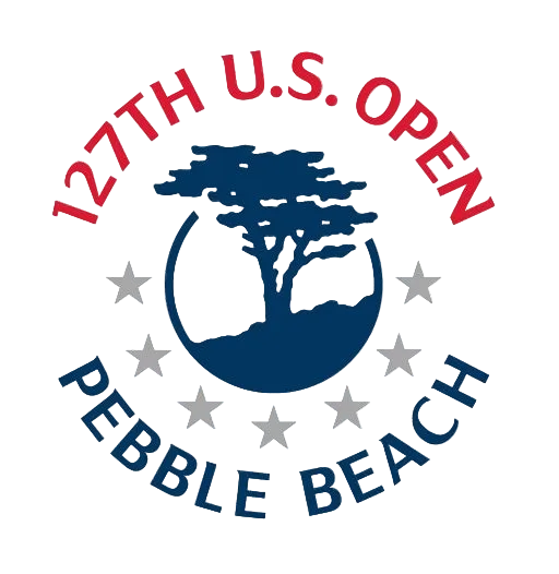 Logo for the 127th U.S. Open at Pebble Beach featuring a tree and stars.