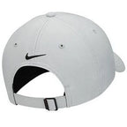 back of gray cap with Nike logo on a white background