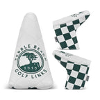 Pebble Beach Golf Links blade head cover with green and white checkers on a white background