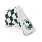 Golf club blade head cover with checkered pattern and Pebble Beach Golf Links logo on a white background