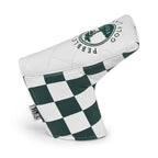 Golf club blade head cover with checkered pattern and Pebble Beach Golf Links logo on a white background