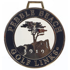 Black bag tag with 'Pebble Beach Golf Links 1919' text and logo on a white background