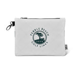 White quilted pouch with a green Pebble Beach Golf Links logo on a white background