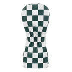 Green and white checkered fairway head cover on a white background