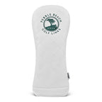 White golf club fairway head cover with Pebble Beach Golf Links logo in green on a white background