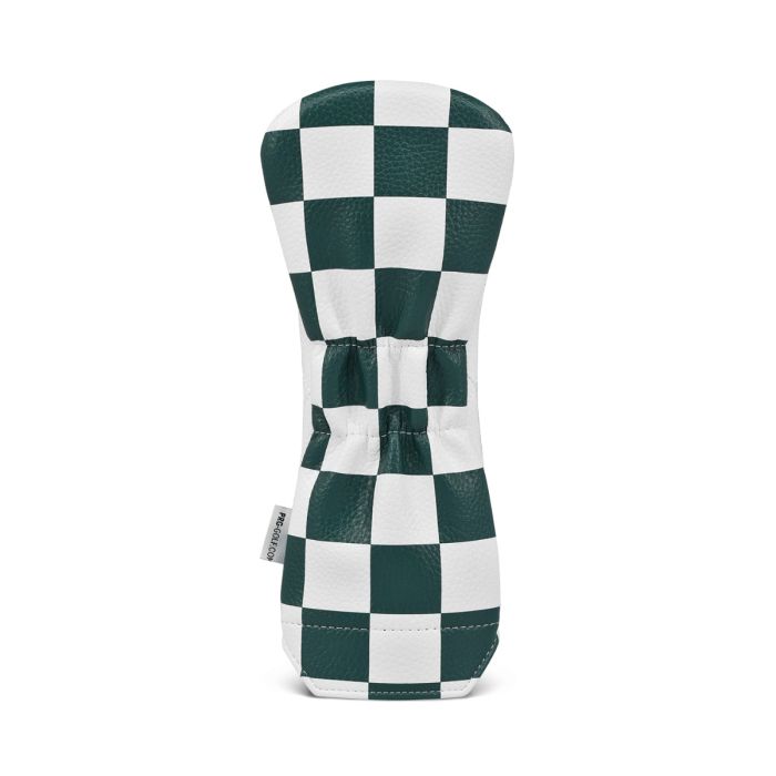 Checkered green and white rescue golf club head cover on a white background