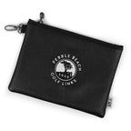 Black leather pouch with a white Pebble Beach Golf Links logo on a white background