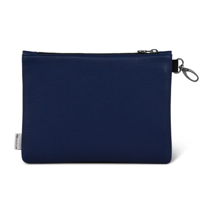 Navy blue pouch with a zipper on a white background