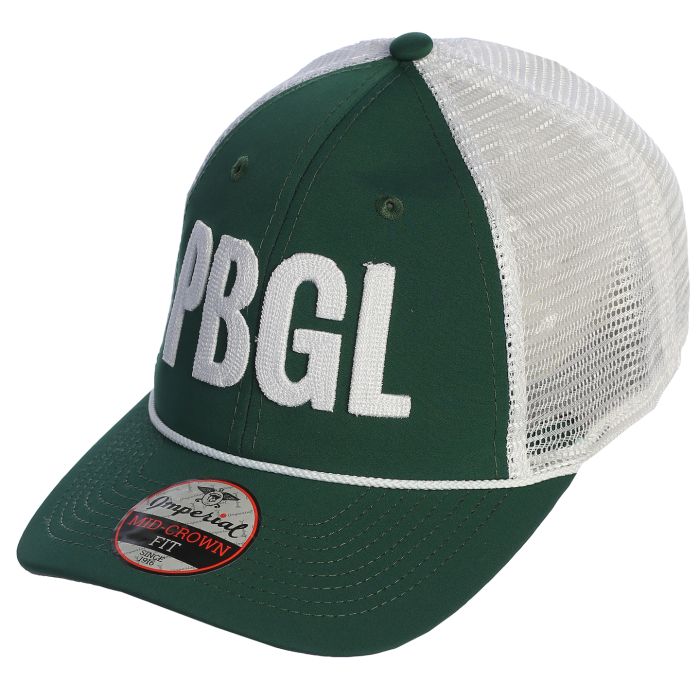 Green and white cap with 'PBGL' branding on a white background