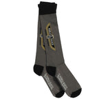 Gray sock with black accents and a pebble beach concours de elegance logo on a white background