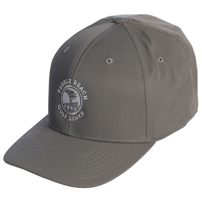 Gray cap with Pebble Beach Golf Links logo on a white background