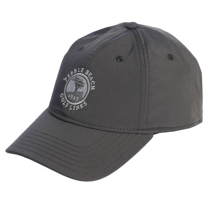 Gray cap with a pebble beach logo on a white background
