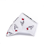 White blade putter golf club head cover with Cynthia the sea lion dancing holding a red flag and 'the hay' text on a white background