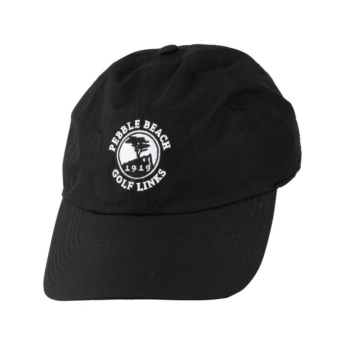 Black cap with Pebble Beach Golf Links logo on a white background