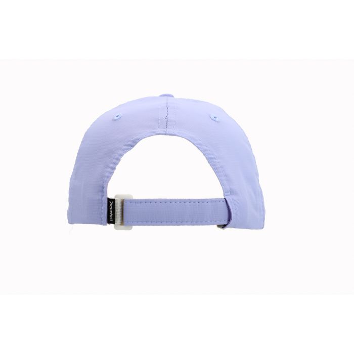Back of a Light purple baseball cap on a white background