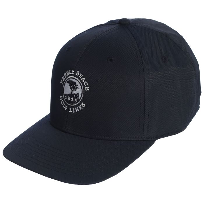 Navy blue cap with a white pebble beach golf links logo on a white background