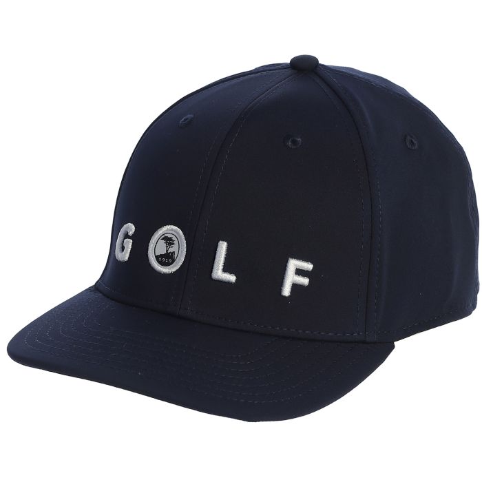 Navy blue cap with 'GOLF' text and a small pebble beach logo on a white background