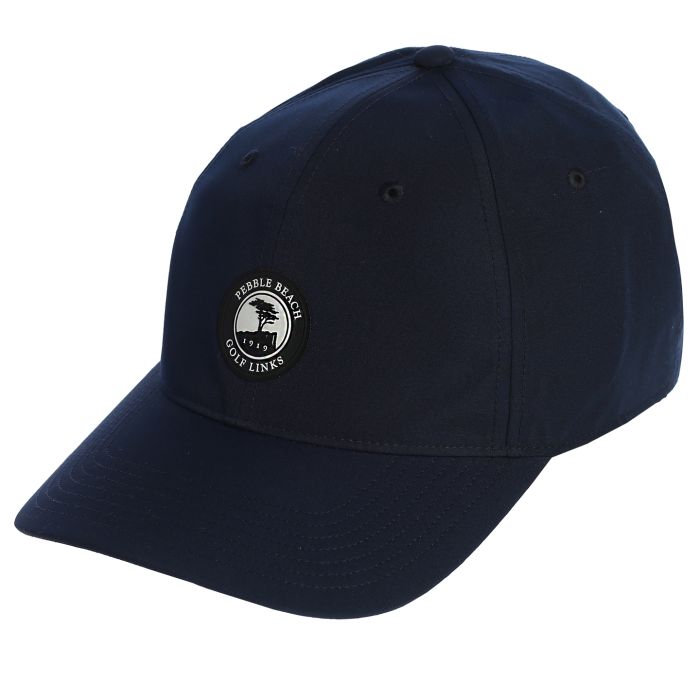 Navy blue cap with a pebble beach golf links logo on a white background