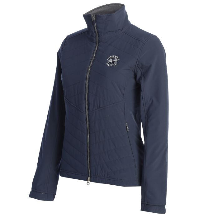 Navy blue jacket with a Pebble Beach logo on the chest against a white background