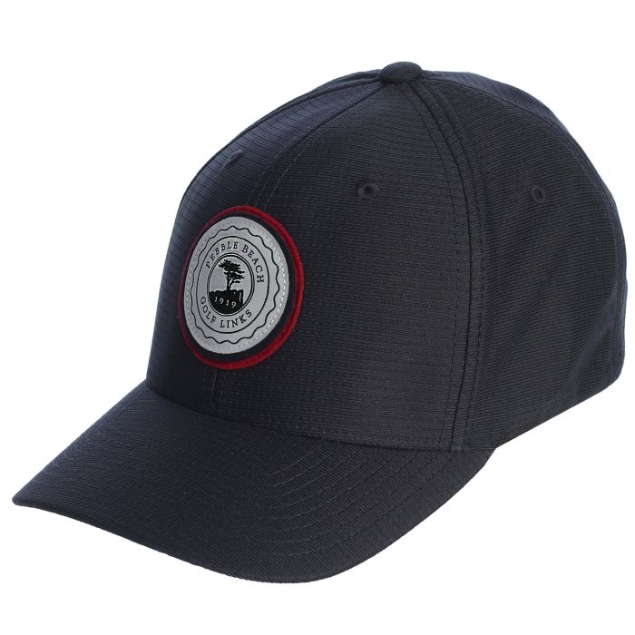 Navy blue cap with a Pebble Beach logo on a white background