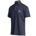 Navy blue polo shirt with a pebble beach logo on a white background