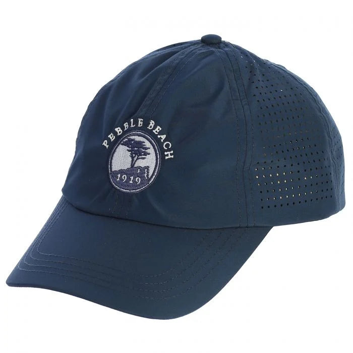 Navy blue cap with 'Pebble Beach' logo on a white background