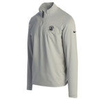 Gray half zip long-sleeve shirt with a pebble beach logo on the chest and a Nike logo on the sleeve on a white background