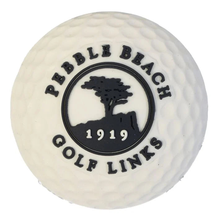 White golf ball magnet with Pebble Beach Golf Links logo on a white background